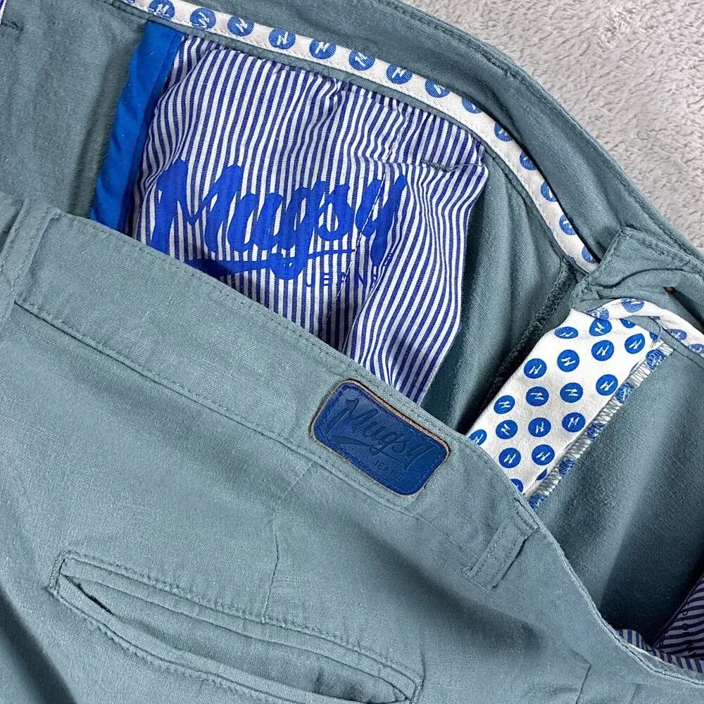 Mugsy Pants Mens 38x32 Blue Coves Linen Rayon Preppy Classic Luxury Beach Summer